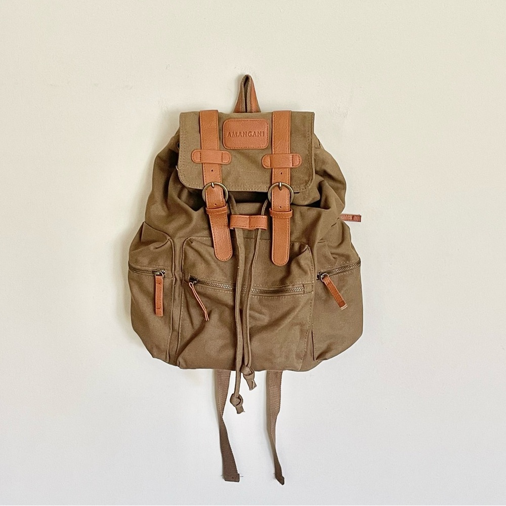 Amangani Jackson Hole Wyoming Luxury Resort Tan Canvas & Vegan Leather Backpack